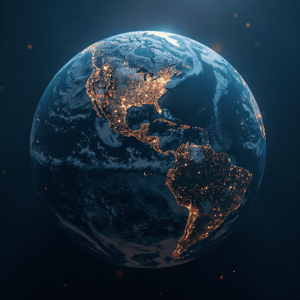 도시 불빛이 빛나는 지구의 야경 위성 이미지